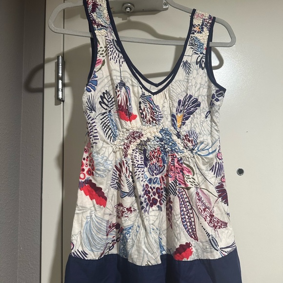RIC RAC Anthropologie Gorgeous Floral Ruched Knit Swing Stretch Tank Top Small - Picture 2 of 6